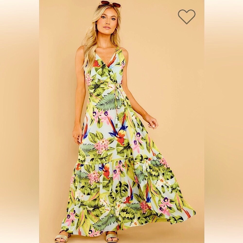 Red Dress Boutique Maxi Dress Tropical Multi Print New
